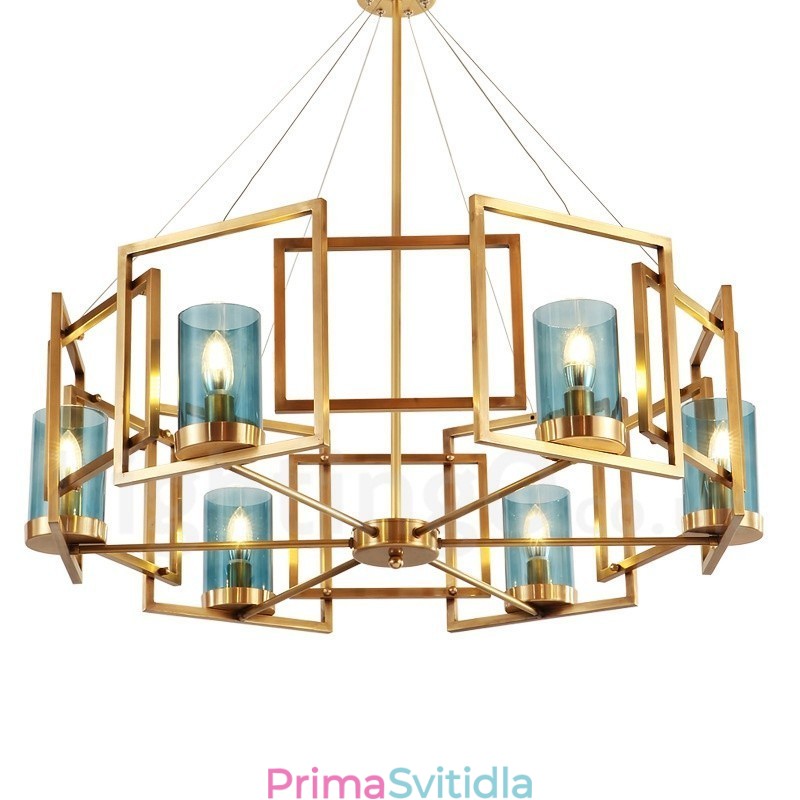 6 Light Retro Rustikální luxusní mosazný závěsný lustr se skleněným stínidlem