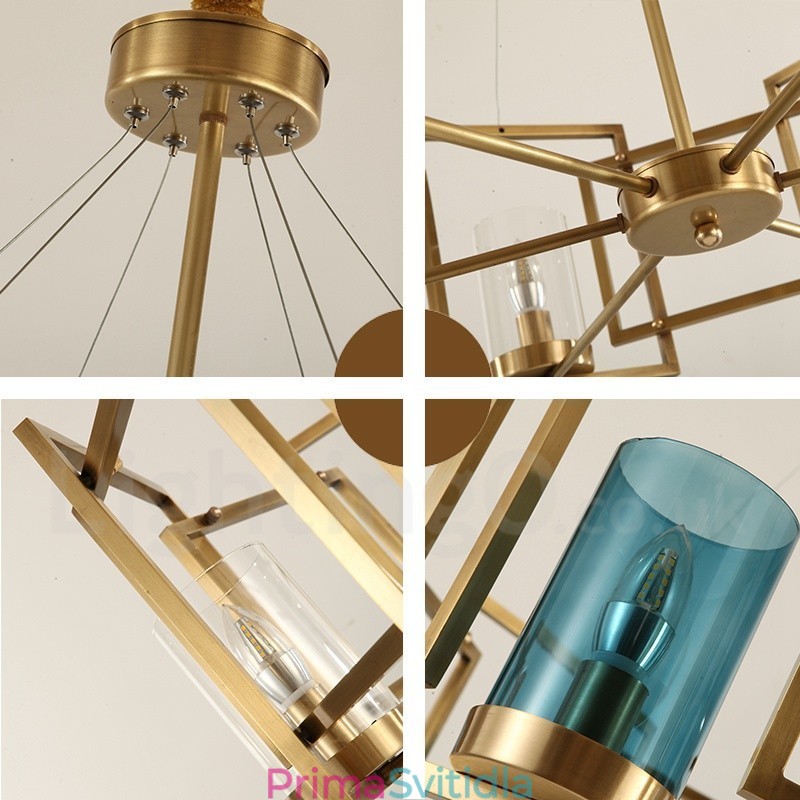 6 Light Retro Rustikální luxusní mosazný závěsný lustr se skleněným stínidlem