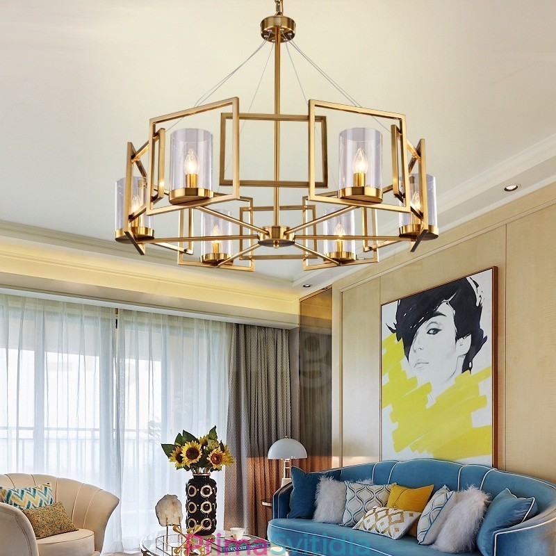 6 Light Retro Rustikální luxusní mosazný závěsný lustr se skleněným stínidlem