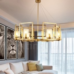 6 Light Retro Rustikální luxusní mosazný závěsný lustr se skleněným stínidlem
