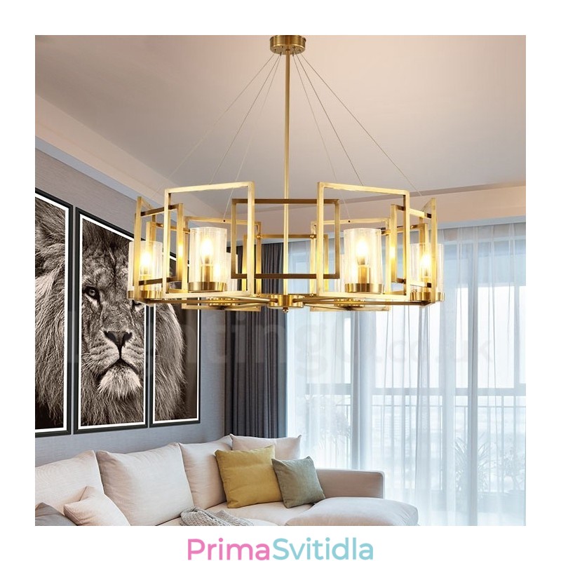 6 Light Retro Rustikální luxusní mosazný závěsný lustr se skleněným stínidlem