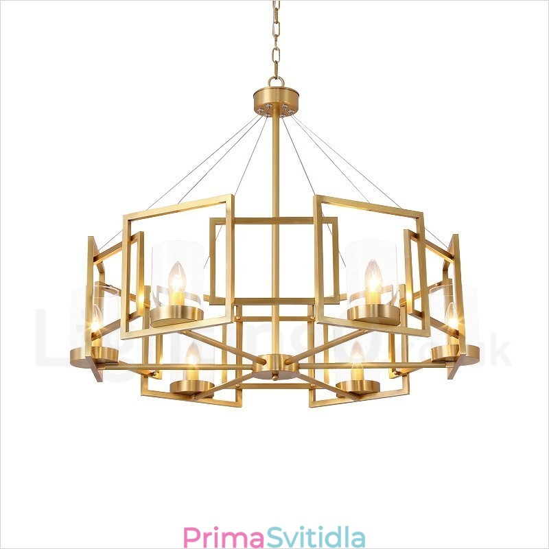 6 Light Retro Rustikální luxusní mosazný závěsný lustr se skleněným stínidlem