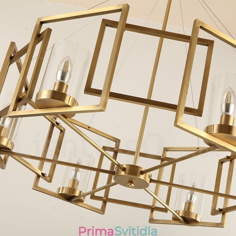 6 Light Retro Rustikální luxusní mosazný závěsný lustr se skleněným stínidlem