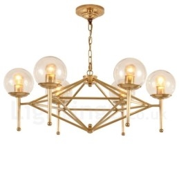 6 Light Retro Rustikální luxusní mosazný závěsný lustr se skleněným stínidlem