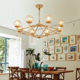 6 Light Retro Rustikální luxusní mosazný závěsný lustr se skleněným stínidlem