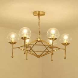 6 Light Retro Rustikální luxusní mosazný závěsný lustr se skleněným stínidlem
