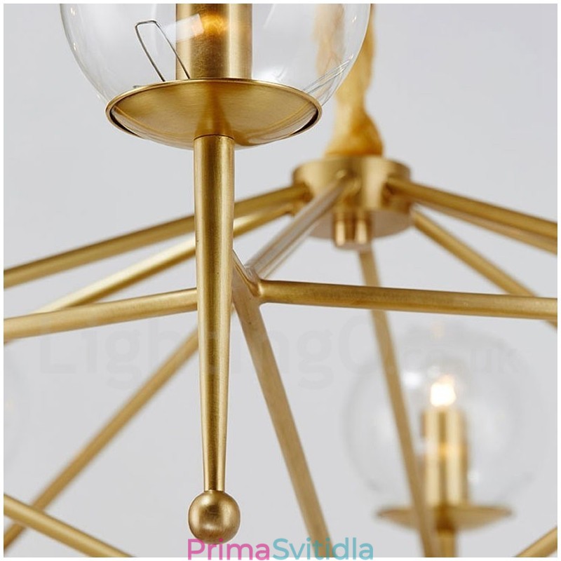 6 Light Retro Rustikální luxusní mosazný závěsný lustr se skleněným stínidlem