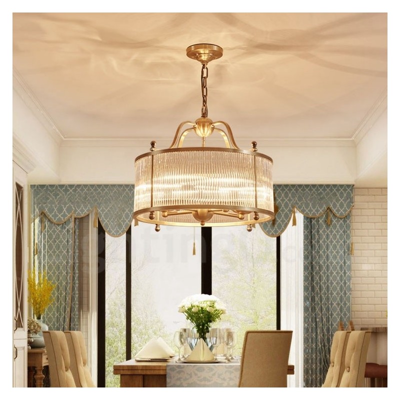 5 Light Retro Rustikální luxusní mosazný závěsný lustr se skleněným stínidlem