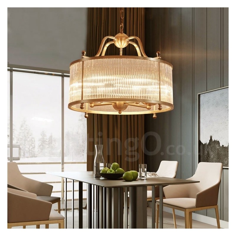 5 Light Retro Rustikální luxusní mosazný závěsný lustr se skleněným stínidlem