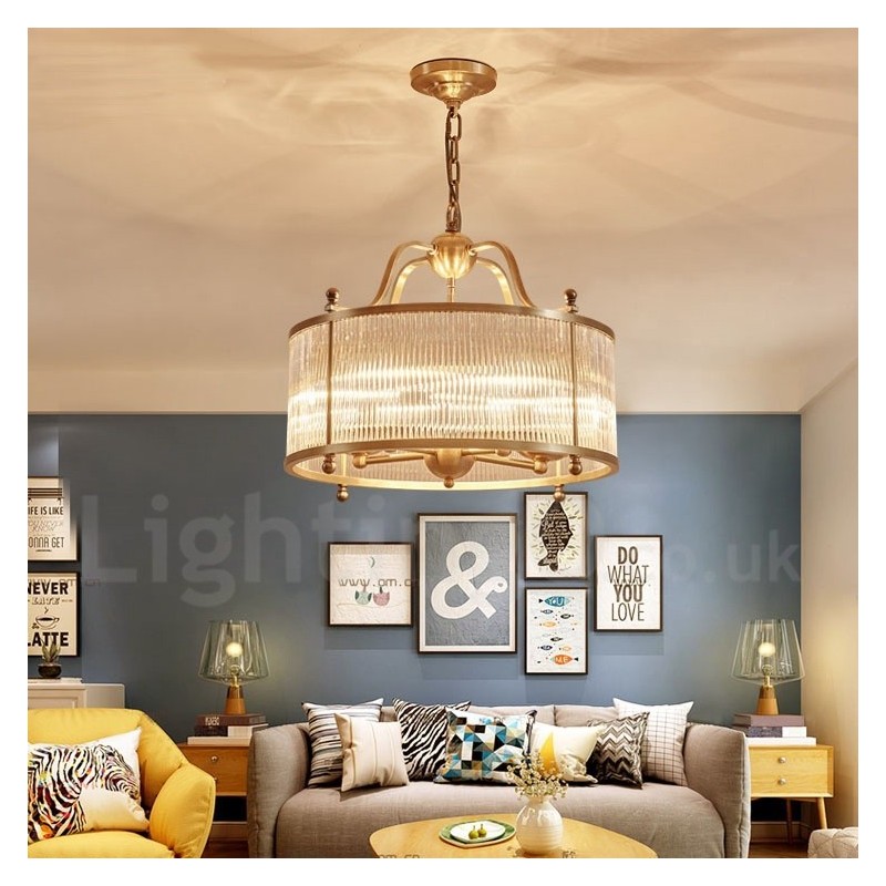 5 Light Retro Rustikální luxusní mosazný závěsný lustr se skleněným stínidlem