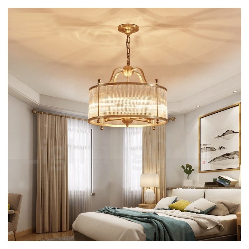 5 Light Retro Rustikální luxusní mosazný závěsný lustr se skleněným stínidlem