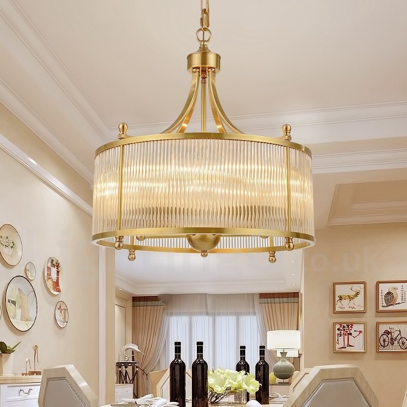 5 Light Retro Rustikální luxusní mosazný závěsný lustr se skleněným stínidlem