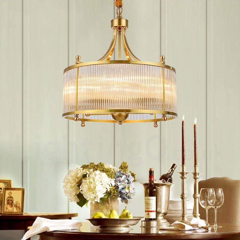 5 Light Retro Rustikální luxusní mosazný závěsný lustr se skleněným stínidlem