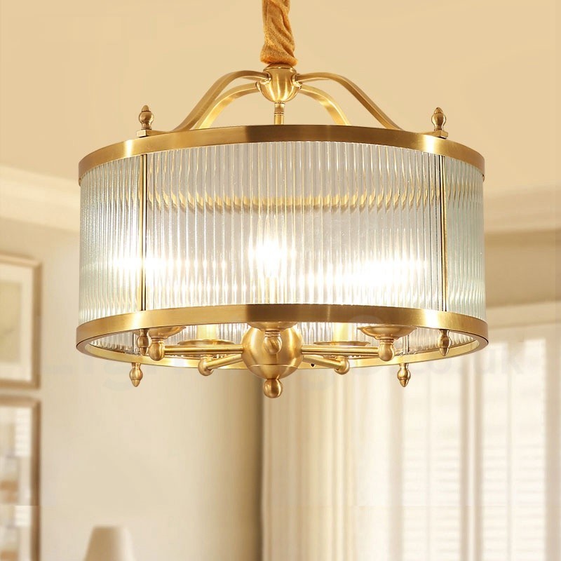 5 Light Retro Rustikální luxusní mosazný závěsný lustr se skleněným stínidlem