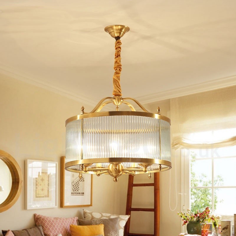 5 Light Retro Rustikální luxusní mosazný závěsný lustr se skleněným stínidlem