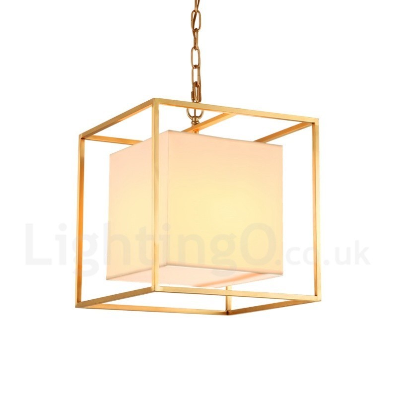1 Lehký retro rustikální luxusní mosazný závěsný lustr s látkovým stínidlem