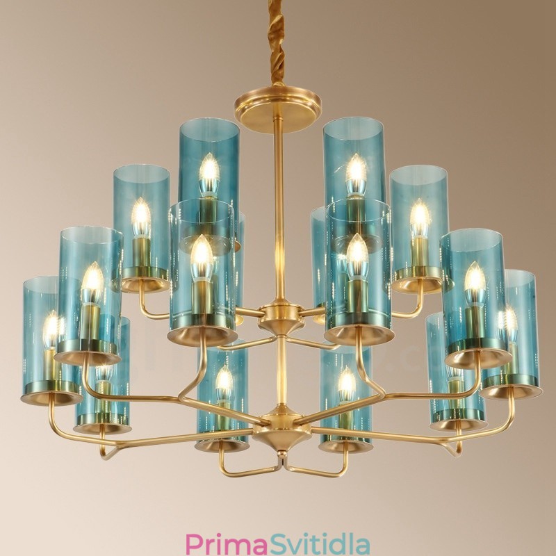 16 Light Retro Rustikální luxusní mosazný závěsný lustr se skleněným stínidlem