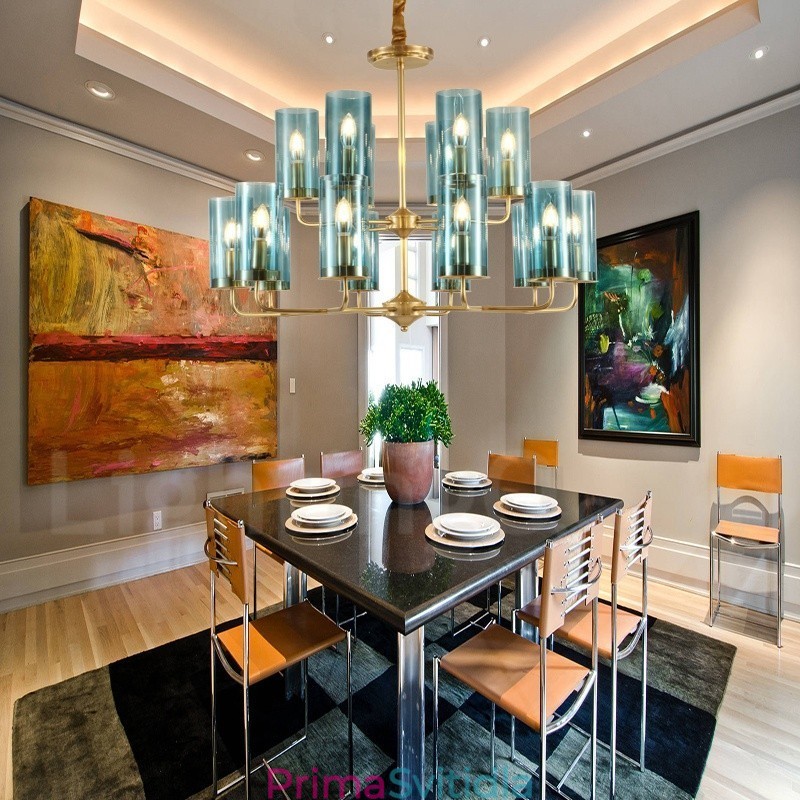 16 Light Retro Rustikální luxusní mosazný závěsný lustr se skleněným stínidlem