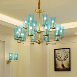 16 Light Retro Rustikální luxusní mosazný závěsný lustr se skleněným stínidlem