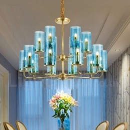 16 Light Retro Rustikální luxusní mosazný závěsný lustr se skleněným stínidlem