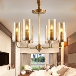 6 Light Retro Rustikální luxusní mosazný závěsný lustr se skleněným stínidlem
