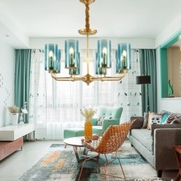 8 Light Retro Rustikální luxusní mosazný závěsný lustr se skleněným stínidlem