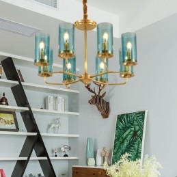 8 Light Retro Rustikální luxusní mosazný závěsný lustr se skleněným stínidlem