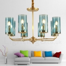 8 Light Retro Rustikální luxusní mosazný závěsný lustr se skleněným stínidlem