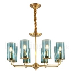 8 Light Retro Rustikální luxusní mosazný závěsný lustr se skleněným stínidlem