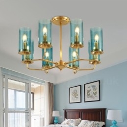 8 Light Retro Rustikální luxusní mosazný závěsný lustr se skleněným stínidlem
