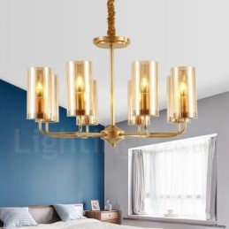 8 Light Retro Rustikální luxusní mosazný závěsný lustr se skleněným stínidlem