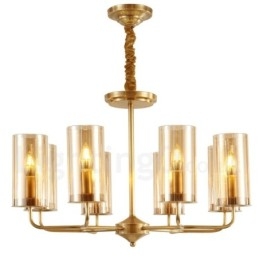 8 Light Retro Rustikální luxusní mosazný závěsný lustr se skleněným stínidlem