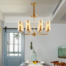 8 Light Retro Rustikální luxusní mosazný závěsný lustr se skleněným stínidlem