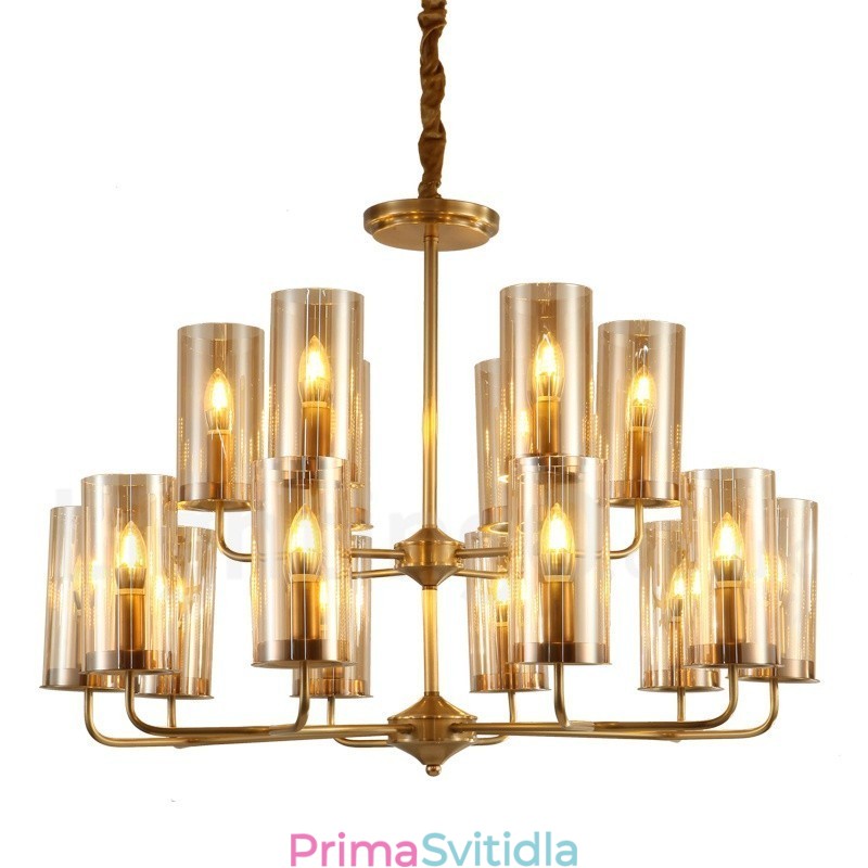 16 Light Retro Rustikální luxusní mosazný závěsný lustr se skleněným stínidlem