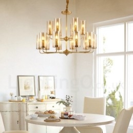 16 Light Retro Rustikální luxusní mosazný závěsný lustr se skleněným stínidlem