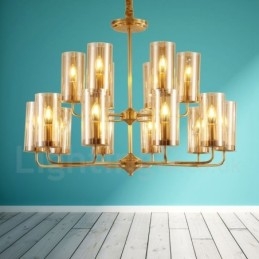 16 Light Retro Rustikální luxusní mosazný závěsný lustr se skleněným stínidlem