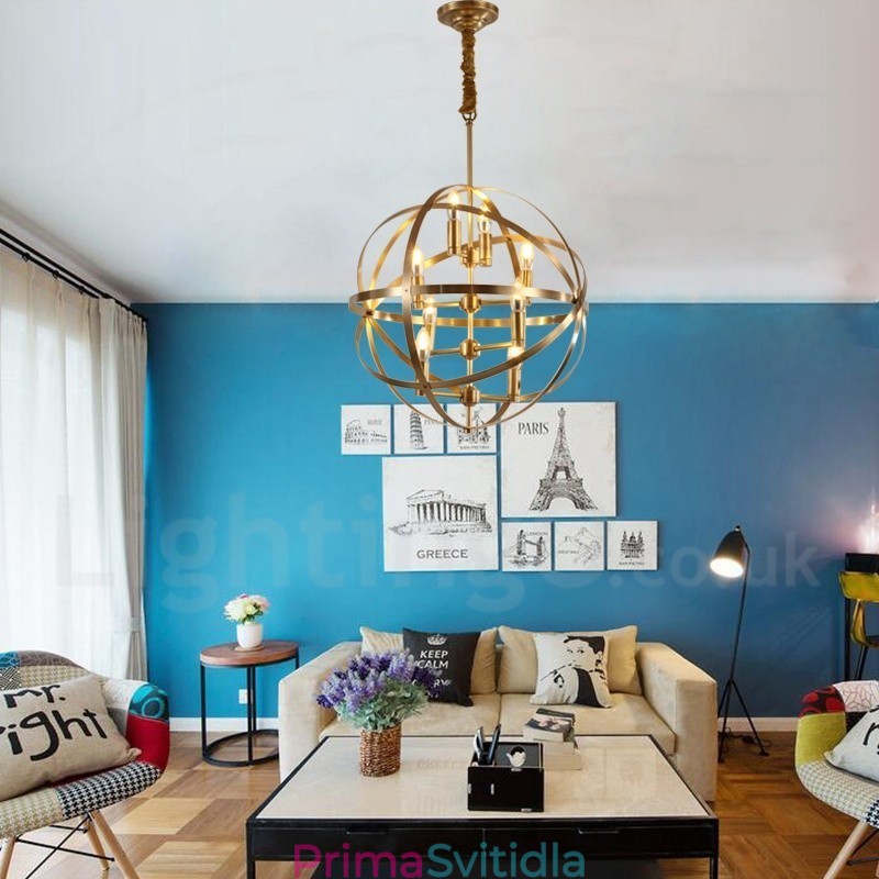 8 Lehký retro rustikální luxusní mosazný závěsný lampový lustr