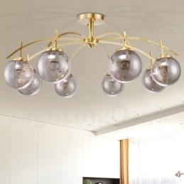8 Light Retro Rustikální luxusní mosazný závěsný lustr se skleněným stínidlem