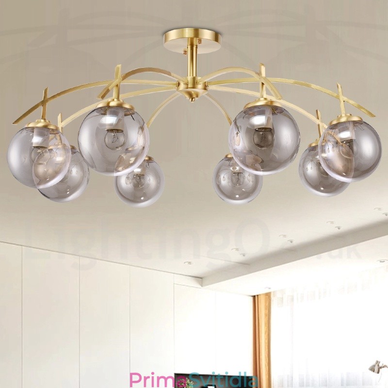 8 Light Retro Rustikální luxusní mosazný závěsný lustr se skleněným stínidlem