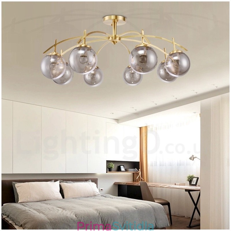 8 Light Retro Rustikální luxusní mosazný závěsný lustr se skleněným stínidlem