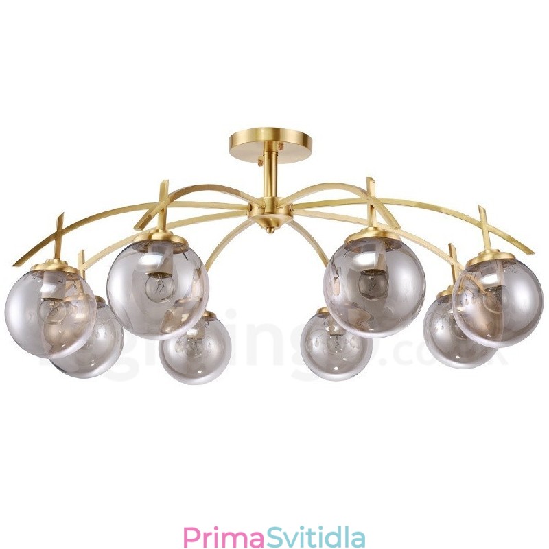 8 Light Retro Rustikální luxusní mosazný závěsný lustr se skleněným stínidlem