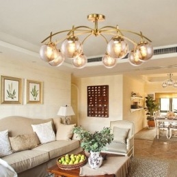 8 Light Retro Rustikální luxusní mosazný závěsný lustr se skleněným stínidlem