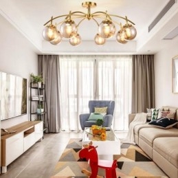8 Light Retro Rustikální luxusní mosazný závěsný lustr se skleněným stínidlem