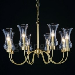8 Light Retro Rustikální luxusní mosazný závěsný lustr se skleněným stínidlem