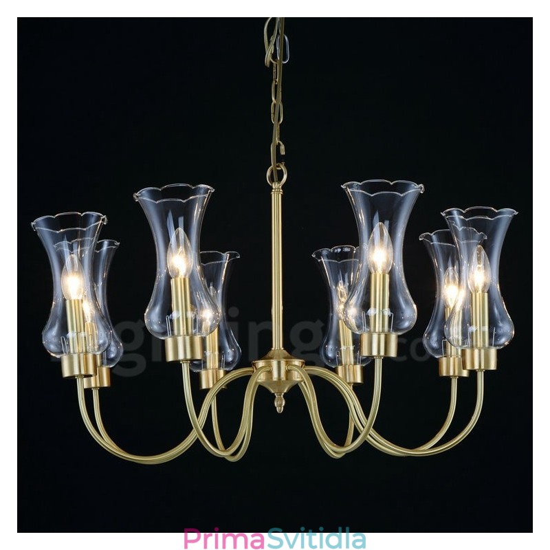 8 Light Retro Rustikální luxusní mosazný závěsný lustr se skleněným stínidlem