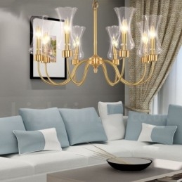 8 Light Retro Rustikální luxusní mosazný závěsný lustr se skleněným stínidlem