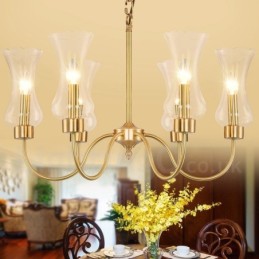 6 Light Retro Rustikální luxusní mosazný závěsný lustr se skleněným stínidlem