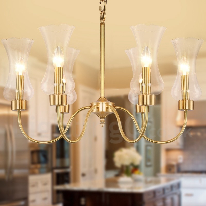6 Light Retro Rustikální luxusní mosazný závěsný lustr se skleněným stínidlem