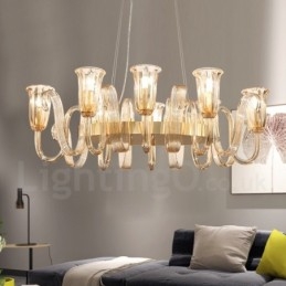 8 Lehký retro rustikální luxusní závěsný lustr z hliníkové slitiny se skleněným stínidlem
