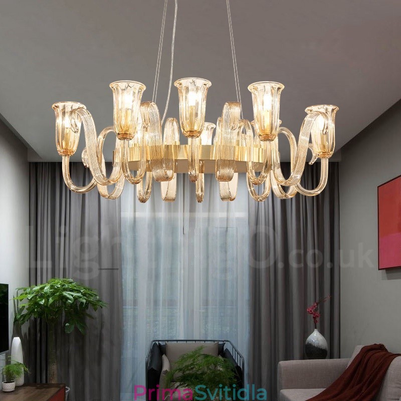 8 Lehký retro rustikální luxusní závěsný lustr z hliníkové slitiny se skleněným stínidlem
